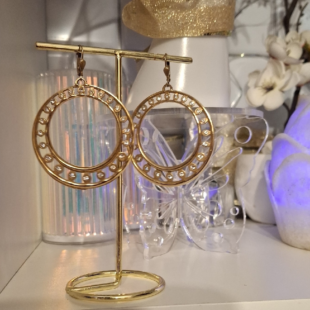 Chic Gold Hoop Earrings with Rhinestone Accents Vintage